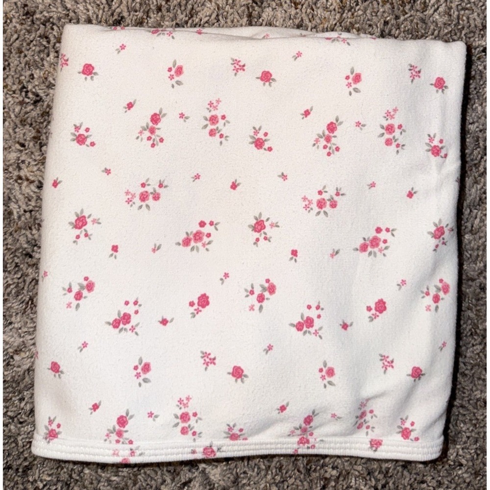 Carter's Pink Roses Floral Flowers White‎ Jersey Knit Baby Crib Blanket *READ*